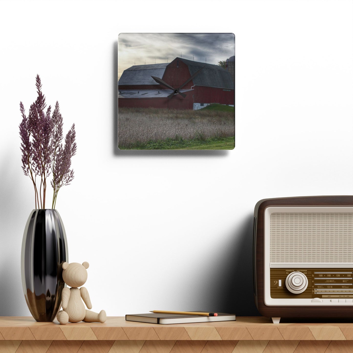 U R There Photography Brown City Red I Rustic Farmhouse Wall Clock