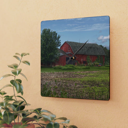 U R There Photography Murphy Lake Road Reds Rustic Farmhouse Acrylic Analog Wall Clock