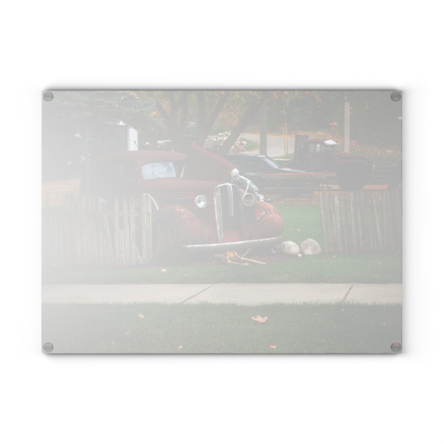 U R There Photography Oak Road Metamora Mechanics Rustic Farmhouse Tempered-Glass Cutting Board