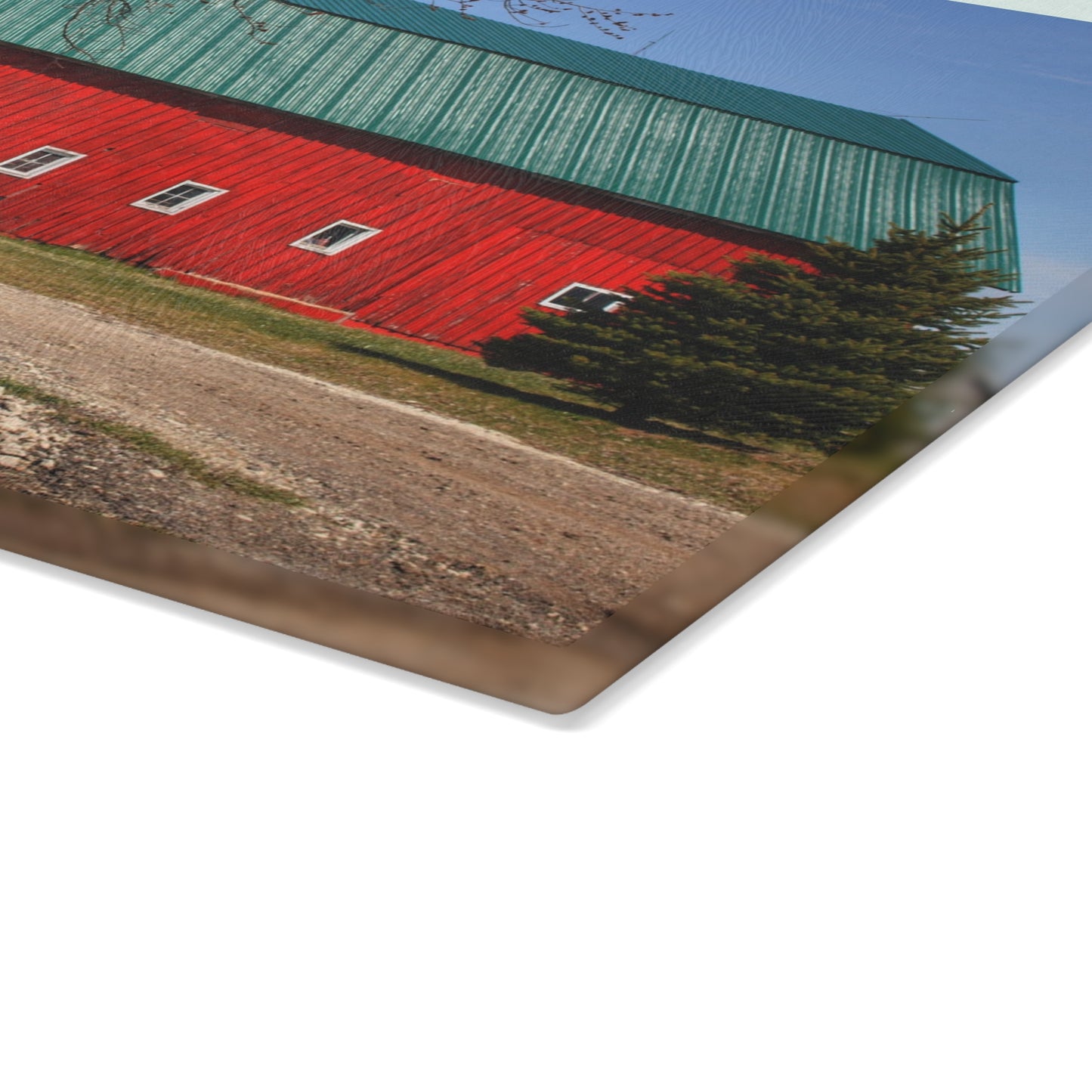 U R There Photography Perry Road Red Rustic Farmhouse Tempered-Glass Cutting Board