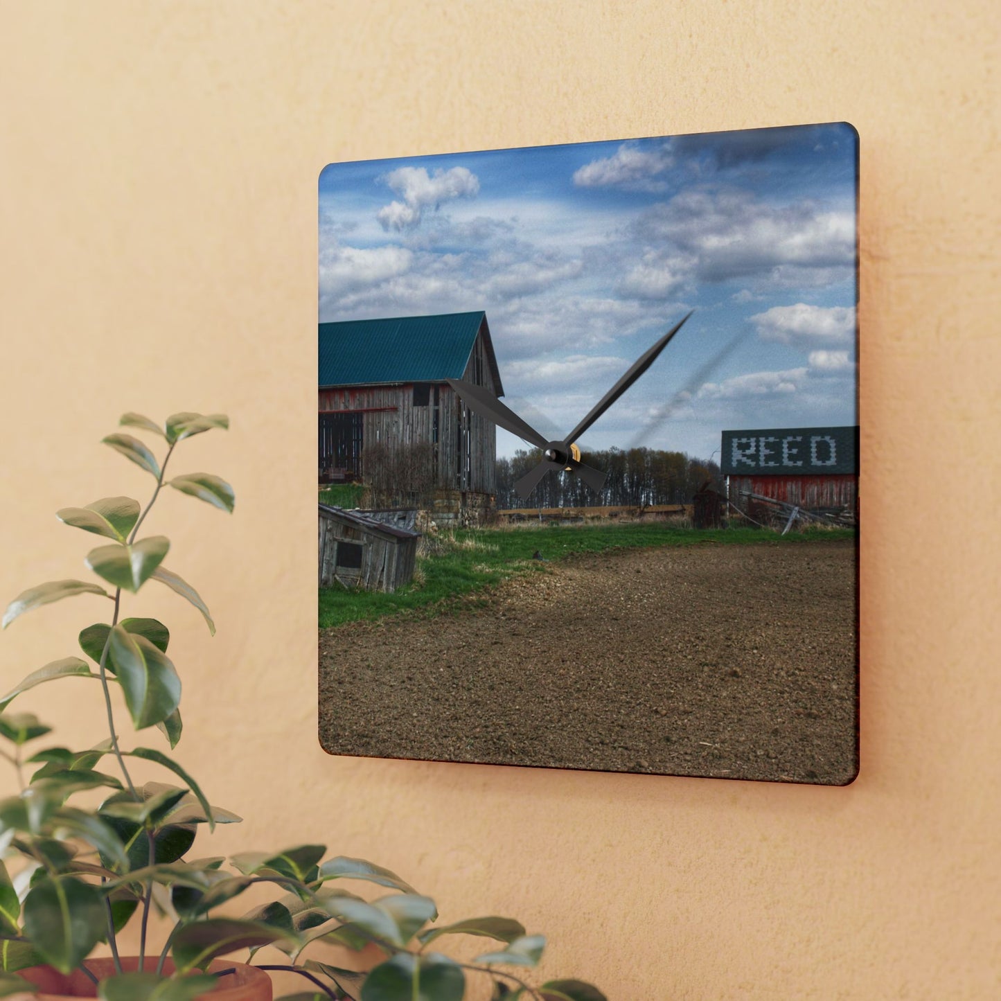 U R There Photography Cedar Creek Road Reds Rustic Farmhouse Acrylic Analog Wall Clock