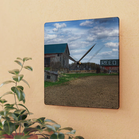 U R There Photography Cedar Creek Road Reds Rustic Farmhouse Acrylic Analog Wall Clock