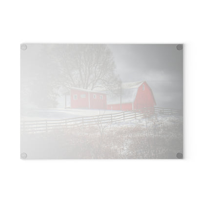 U R There Photography Catlin Red and Fence I Rustic Farmhouse Tempered-Glass Cutting Board