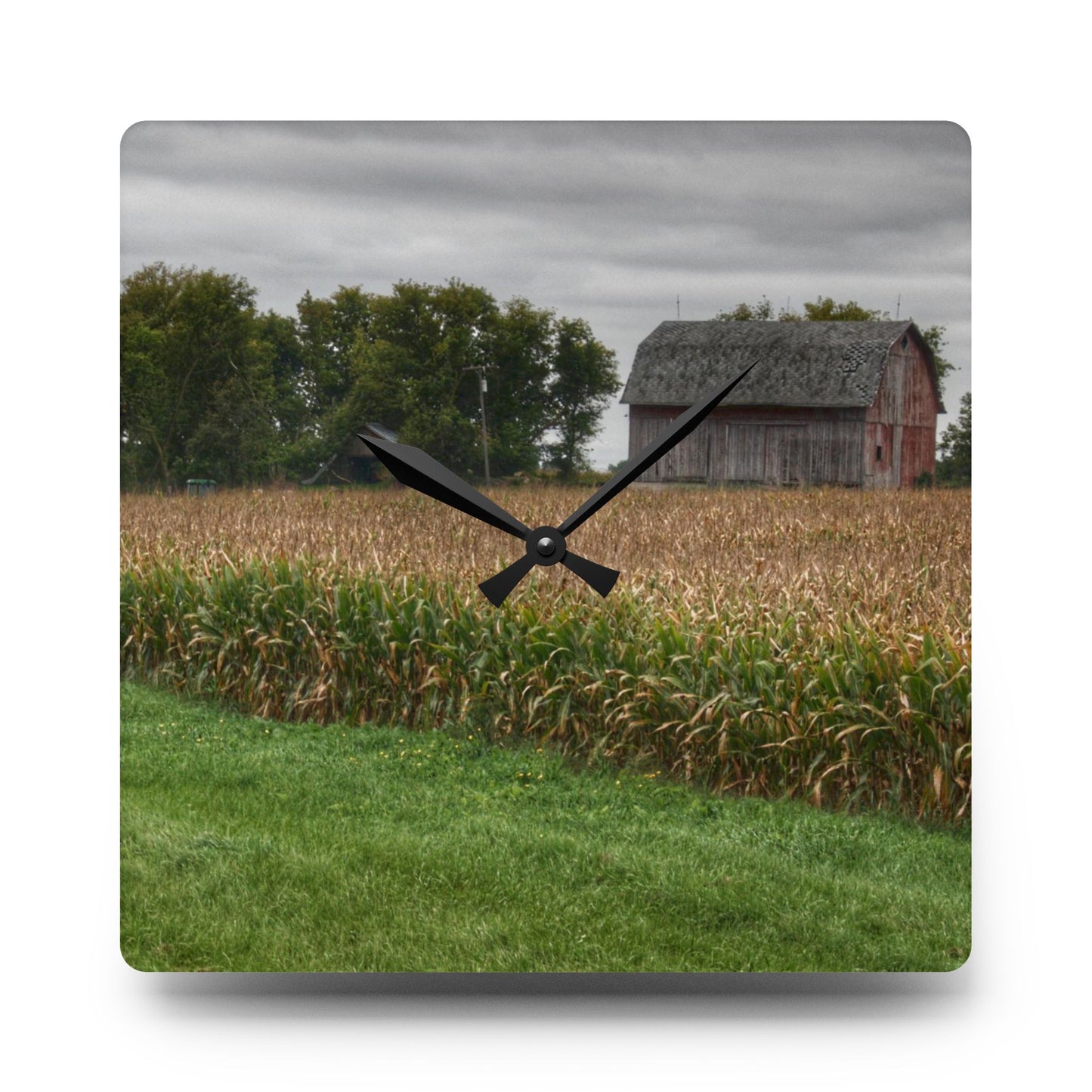 U R There Photography East Caro Road Reds Rustic Farmhouse Acrylic Analog Wall Clock