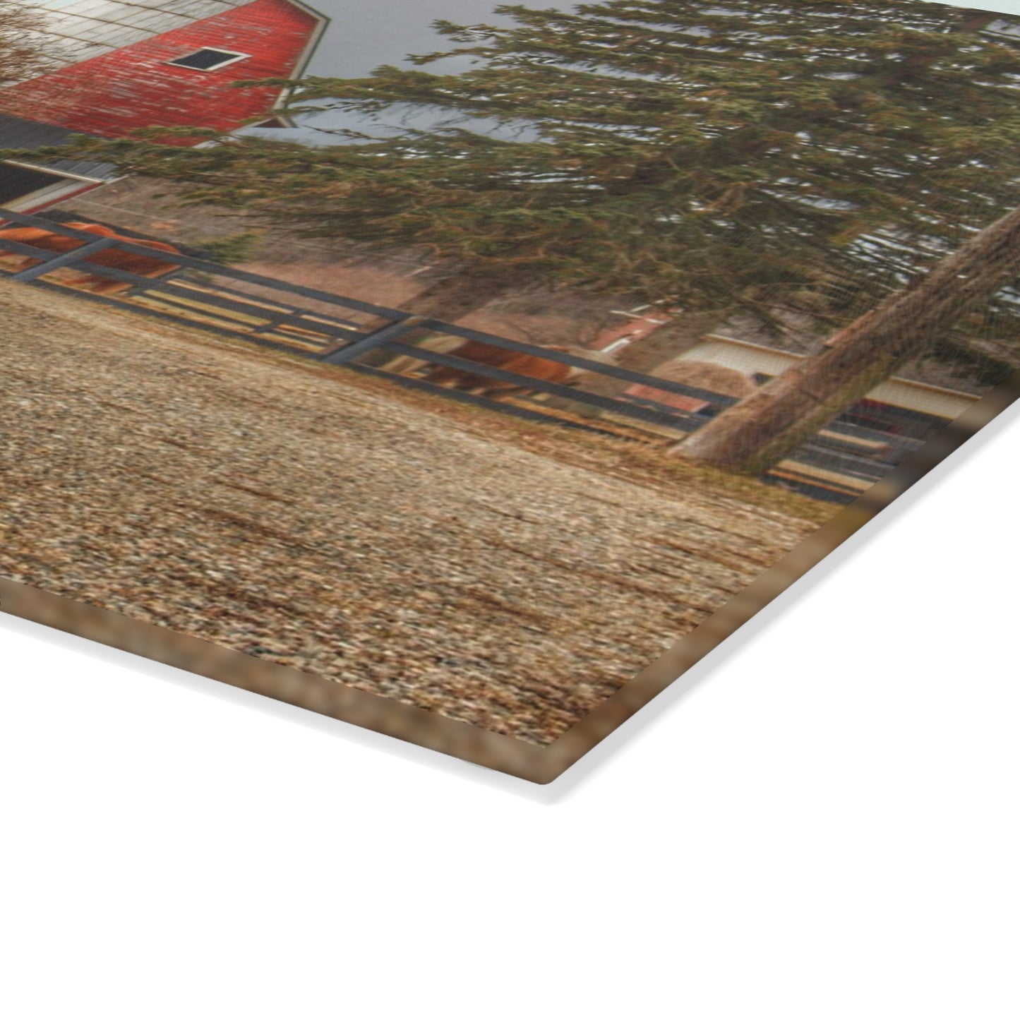 U R There Photography Blood Road Red and Horses Rustic Farmhouse Tempered-Glass Cutting Board