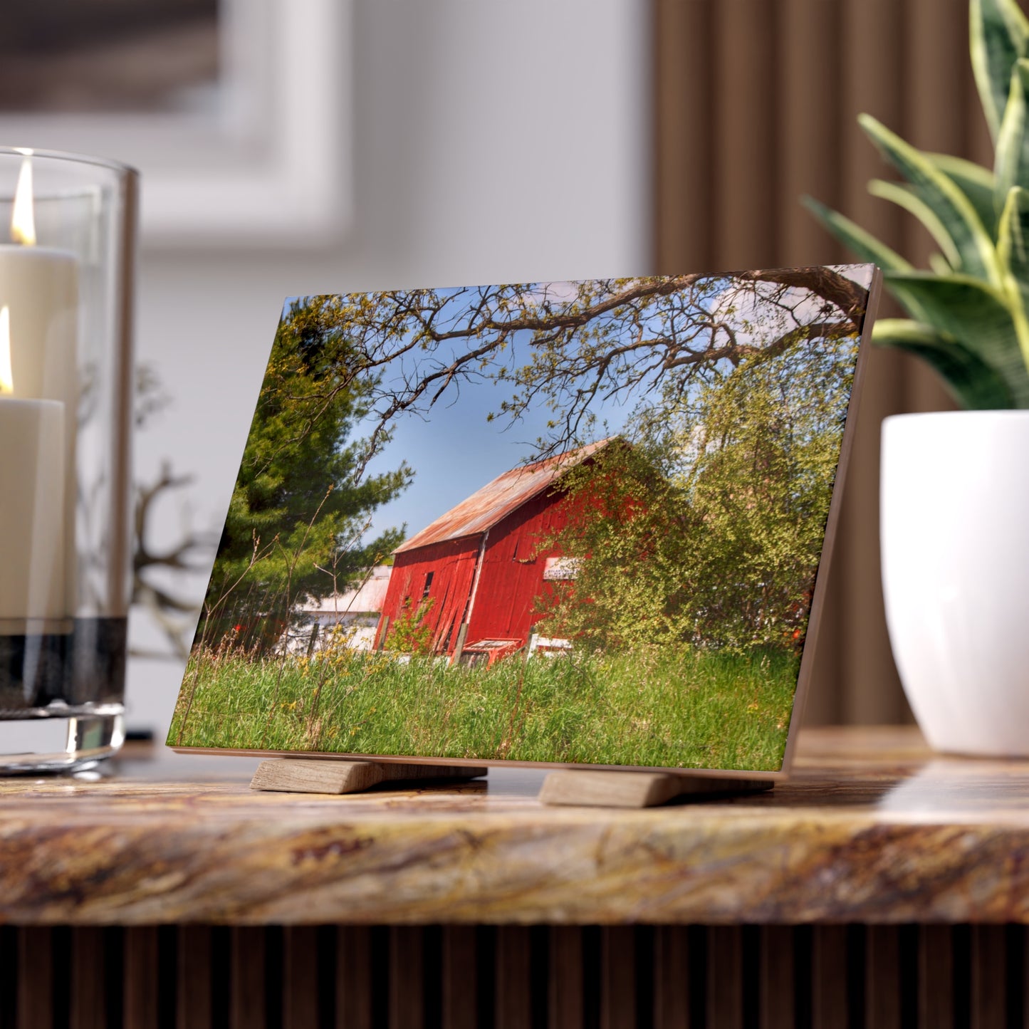 U R There Photography Bronson Lake Road Barn at the Bend Rustic Farmhouse Decorative Ceramic Tile 6" × 8" Glossy