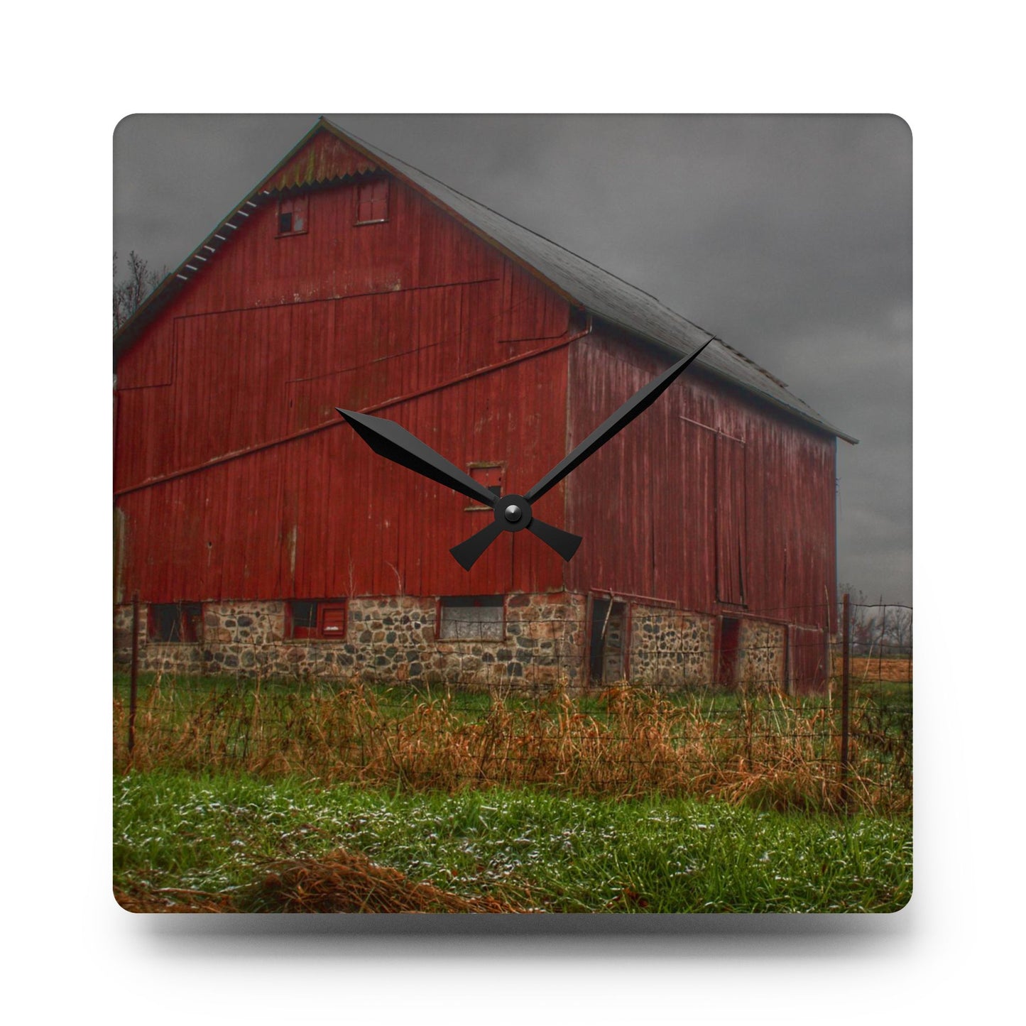 U R There Photography Bowers Road Red III Rustic Farmhouse Acrylic Analog Wall Clock