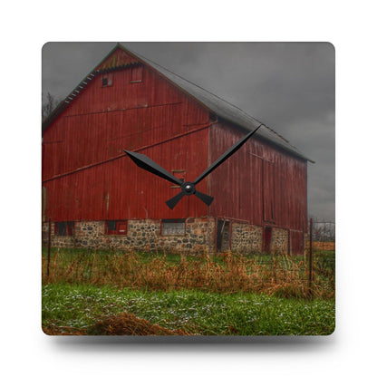 U R There Photography Bowers Road Red III Rustic Farmhouse Acrylic Analog Wall Clock