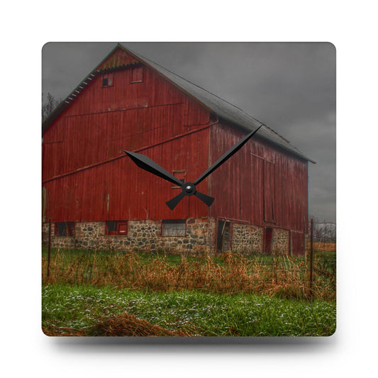 Bowers Road Red III Rustic Farmhouse Acrylic Analog Wall Clock 10.75'' × 10.75'' (Square)