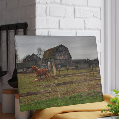 U R There Photography South Summers Road Old Grey and Caramel III Rustic Farmhouse Tempered-Glass Cutting Board
