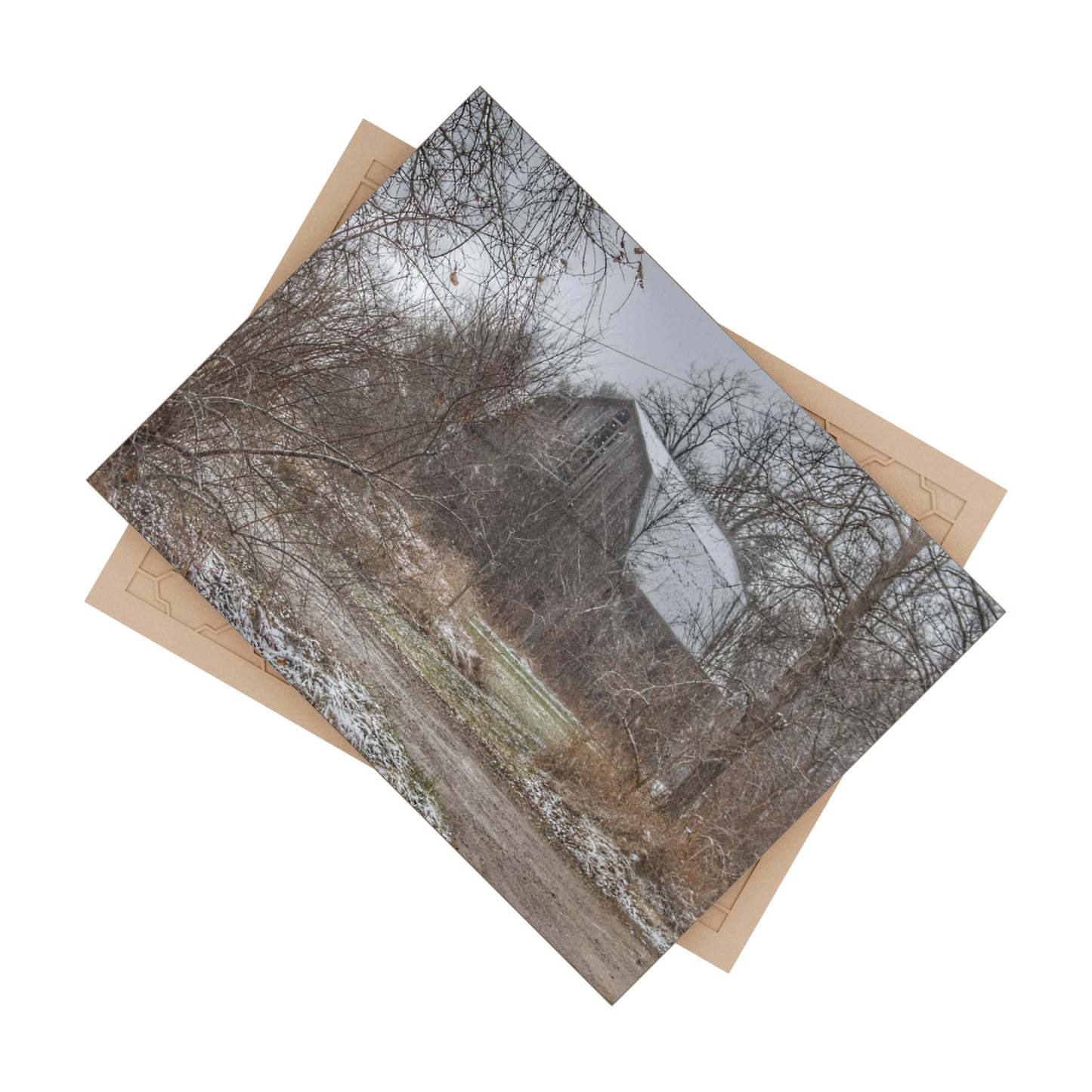 U R There Photography Bishop Road Winter Grey Rustic Farmhouse Decorative Ceramic Tile