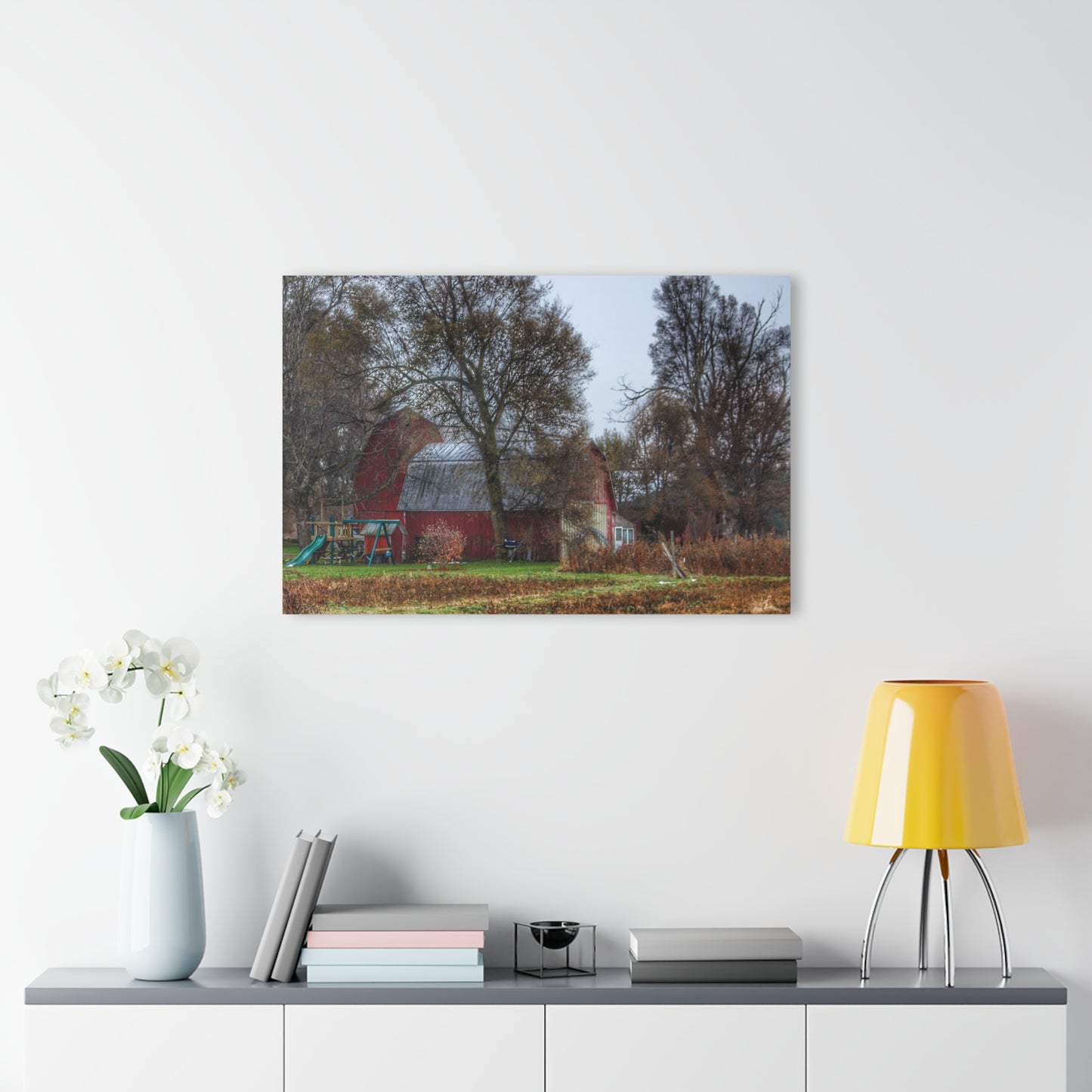 U R There Photography Dryden Road Reds and Playscape Rustic Farmhouse Acrylic Wall Print