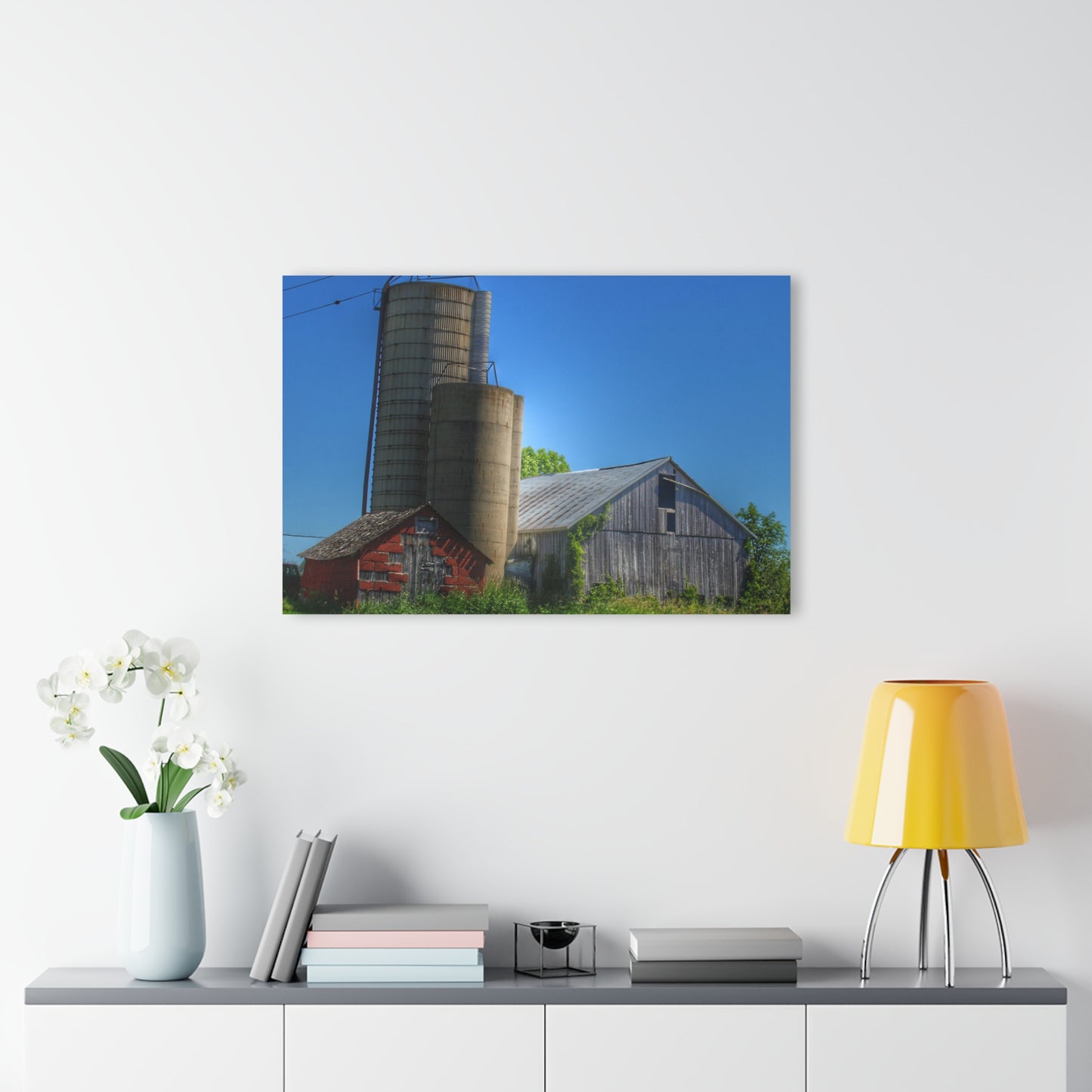 U R There Photography East Swaffer Grey and Little Red Rustic Farmhouse Acrylic Wall Print 14 "x 11"