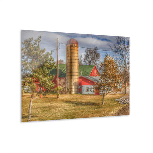 U R There Photography Newark Road Red and Silos II Rustic Farmhouse Acrylic Wall Print