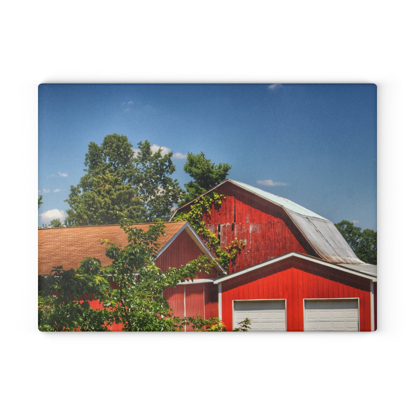 U R There Photography McKeen Lake Road Reds I Rustic Farmhouse Tempered-Glass Cutting Board