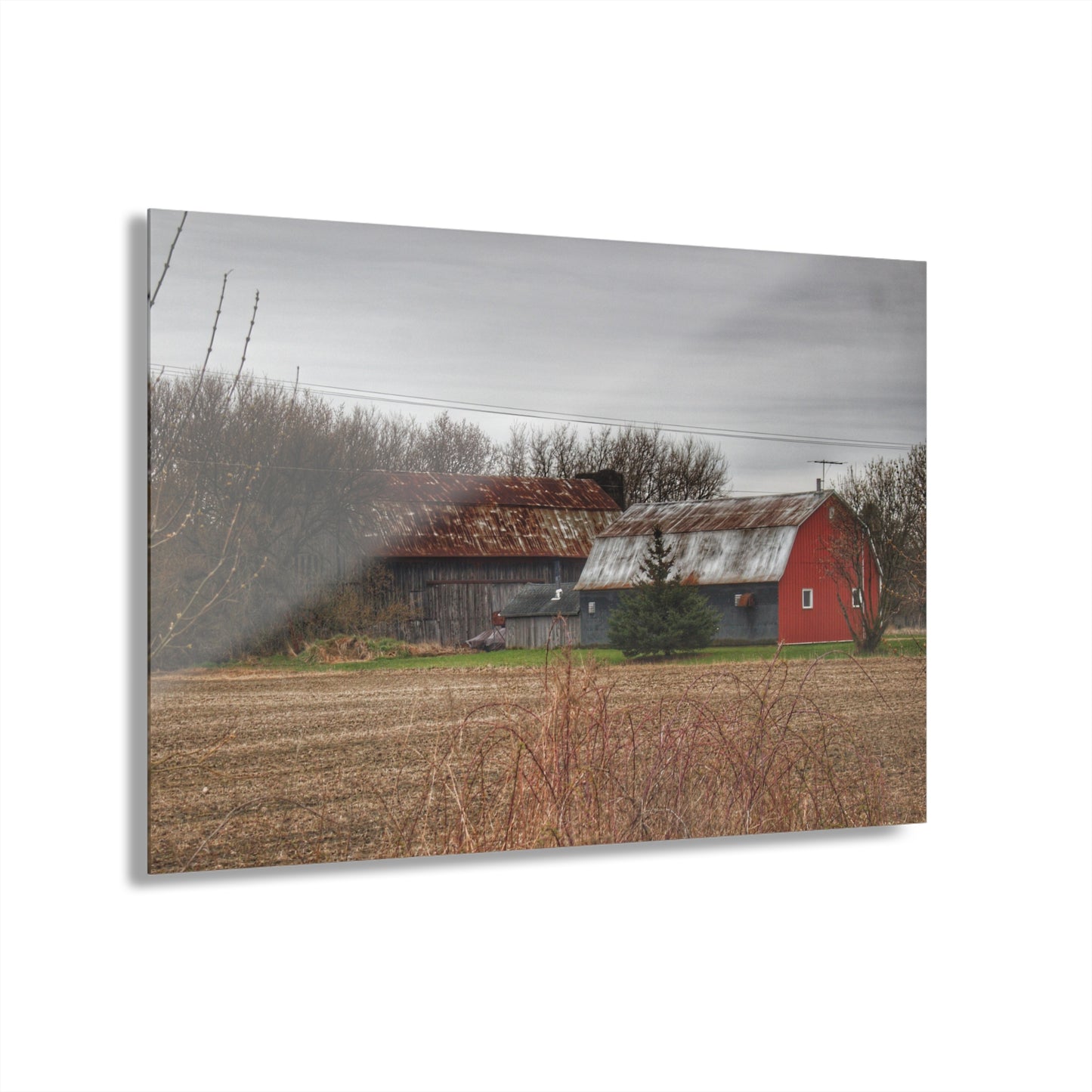 U R There Photography South Summers Road Rusted Grey and Little Red Rustic Farmhouse Acrylic Wall Print