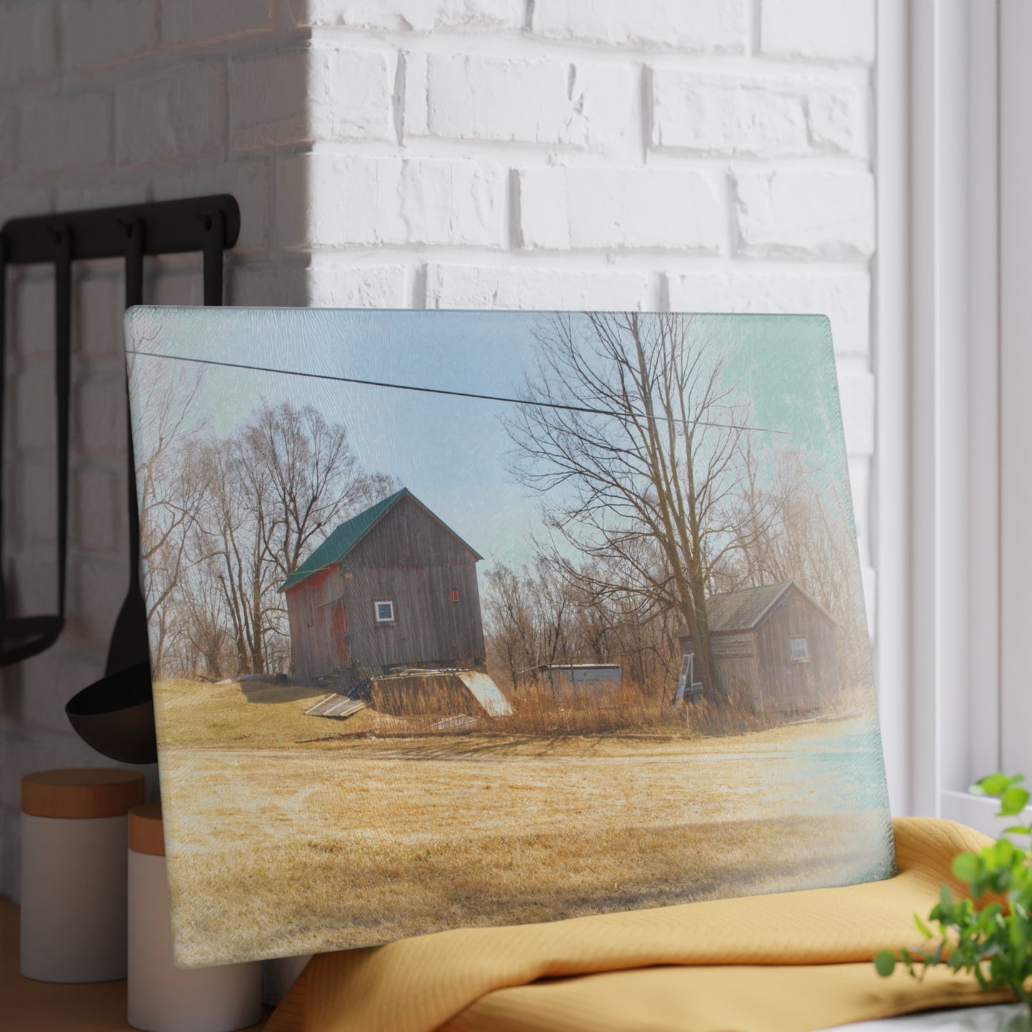 U R There Photography Klam Road Hillside Greys Rustic Farmhouse Tempered-Glass Cutting Board