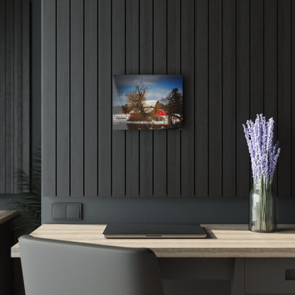 U R There Photography Hadley Road Hidden Red in Winter Rustic Farmhouse Acrylic Wall Print