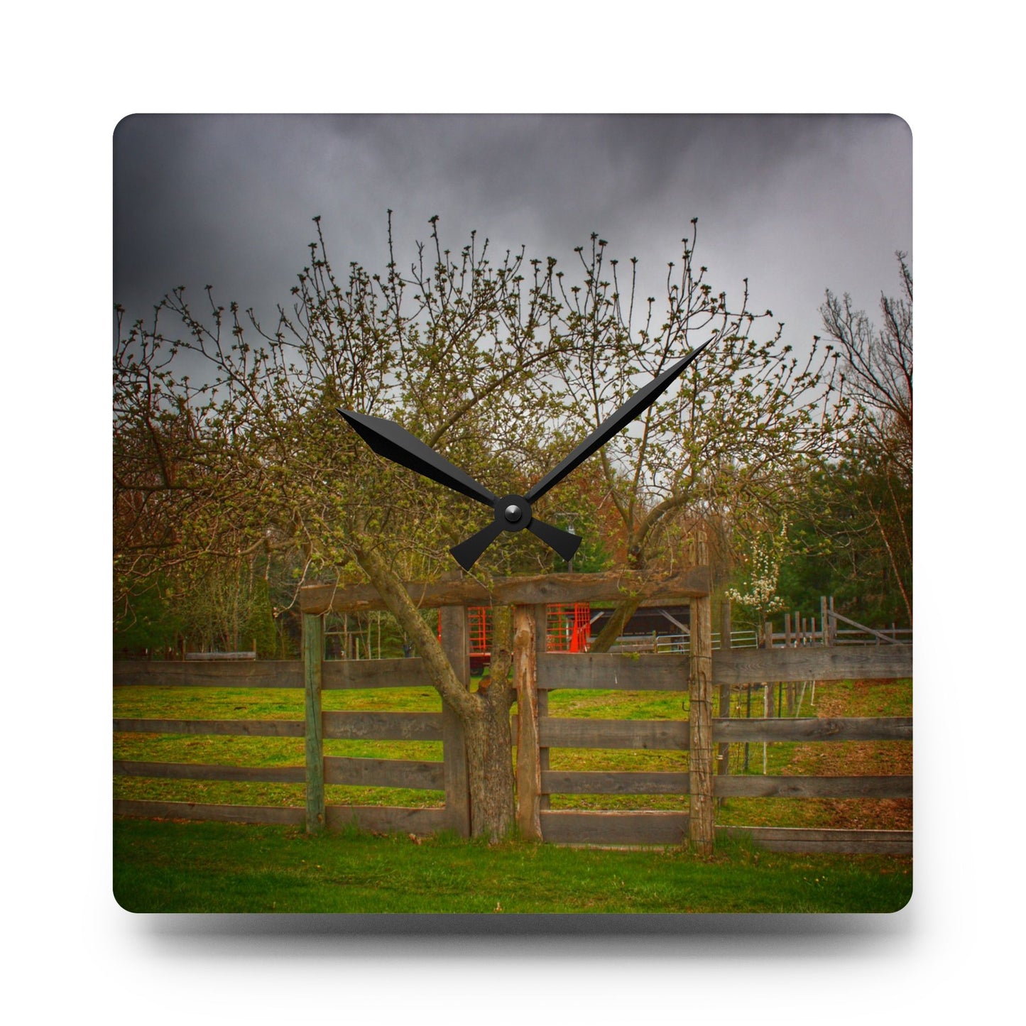 U R There Photography Castle Road Tree Fence Rustic Farmhouse Acrylic Analog Wall Clock