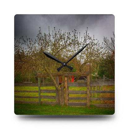 U R There Photography Castle Road Tree Fence Rustic Farmhouse Acrylic Analog Wall Clock