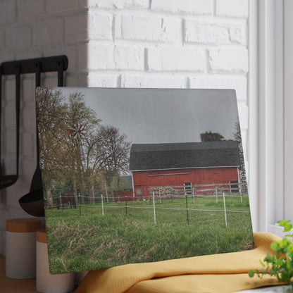 U R There Photography West Lake Road Farm and Filly II Rustic Farmhouse Tempered-Glass Cutting Board