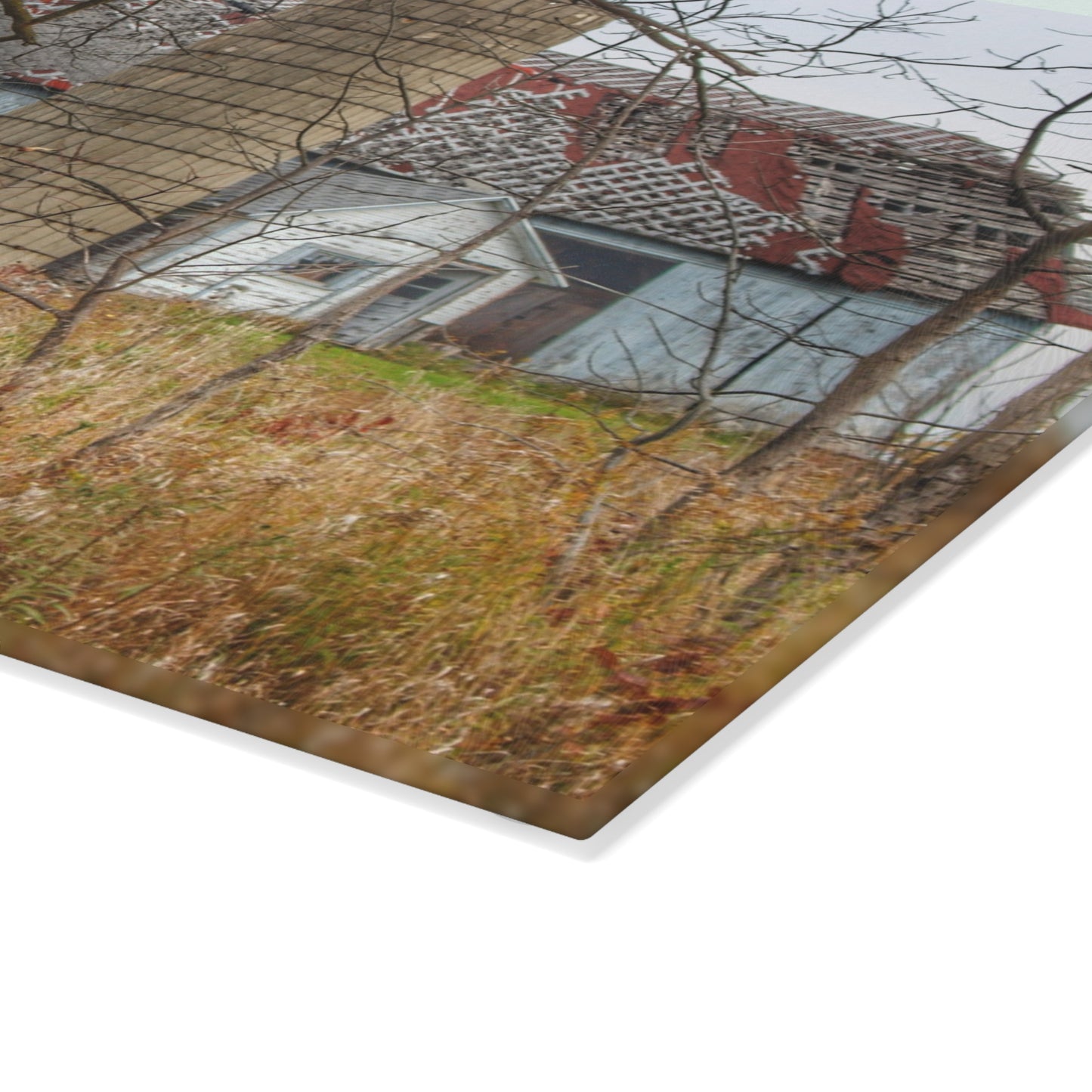 U R There Photography Hill Road Roadside Grey II Rustic Farmhouse Tempered-Glass Cutting Board