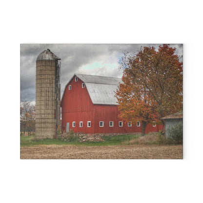 U R There Photography Brigham Road Red Rustic Farmhouse Tempered-Glass Cutting Board 8"x 11"