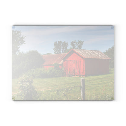 U R There Photography South Oak Road Reds II Rustic Farmhouse Tempered-Glass Cutting Board