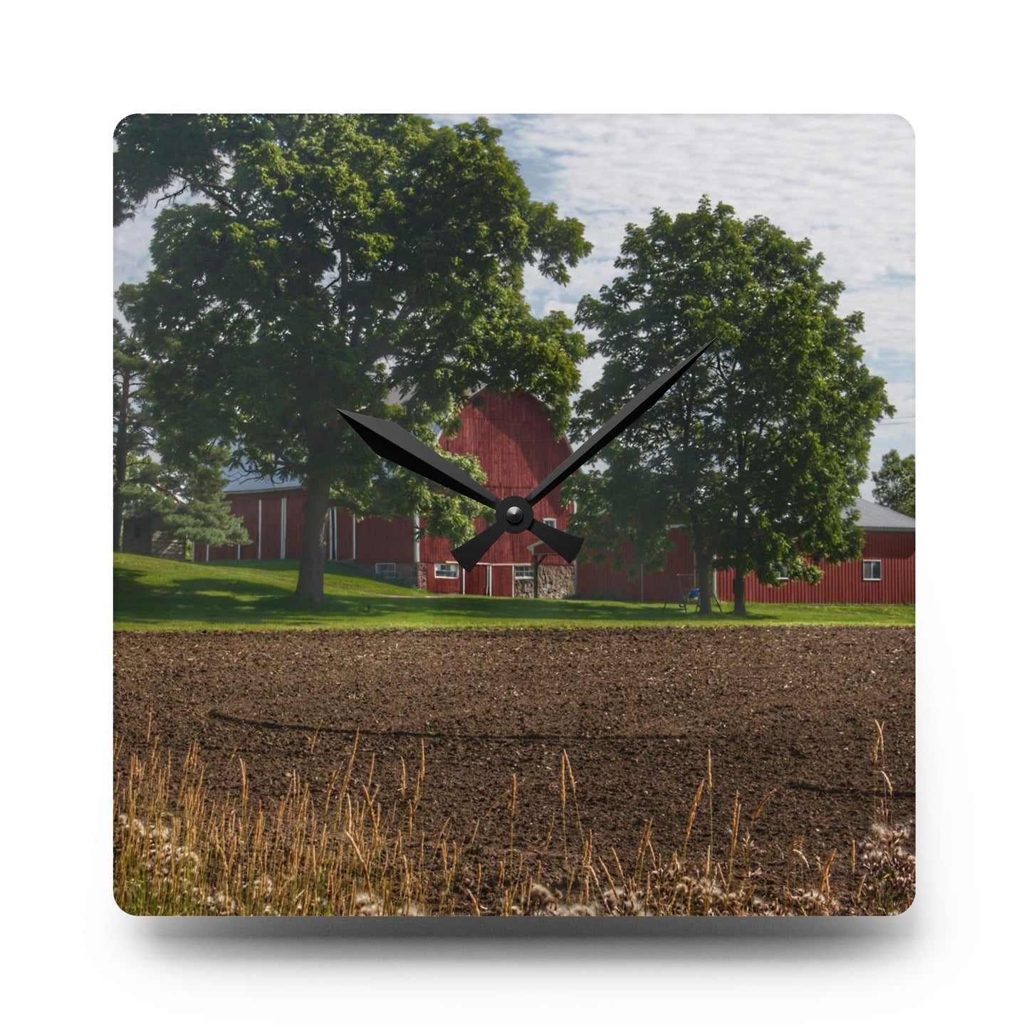 U R There Photography Catlin Road Red II Rustic Farmhouse Acrylic Analog Wall Clock