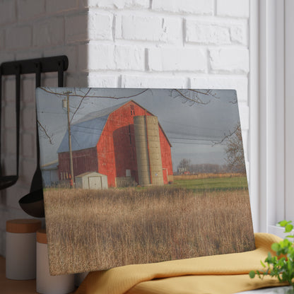 U R There Photography Harrington Road Red and Silo Rustic Farmhouse Tempered-Glass Cutting Board