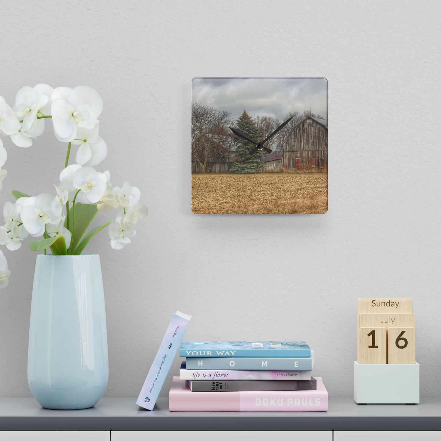 U R There Photography Frankenmuth Flint Street Farm Rustic Farmhouse Acrylic Analog Wall Clock