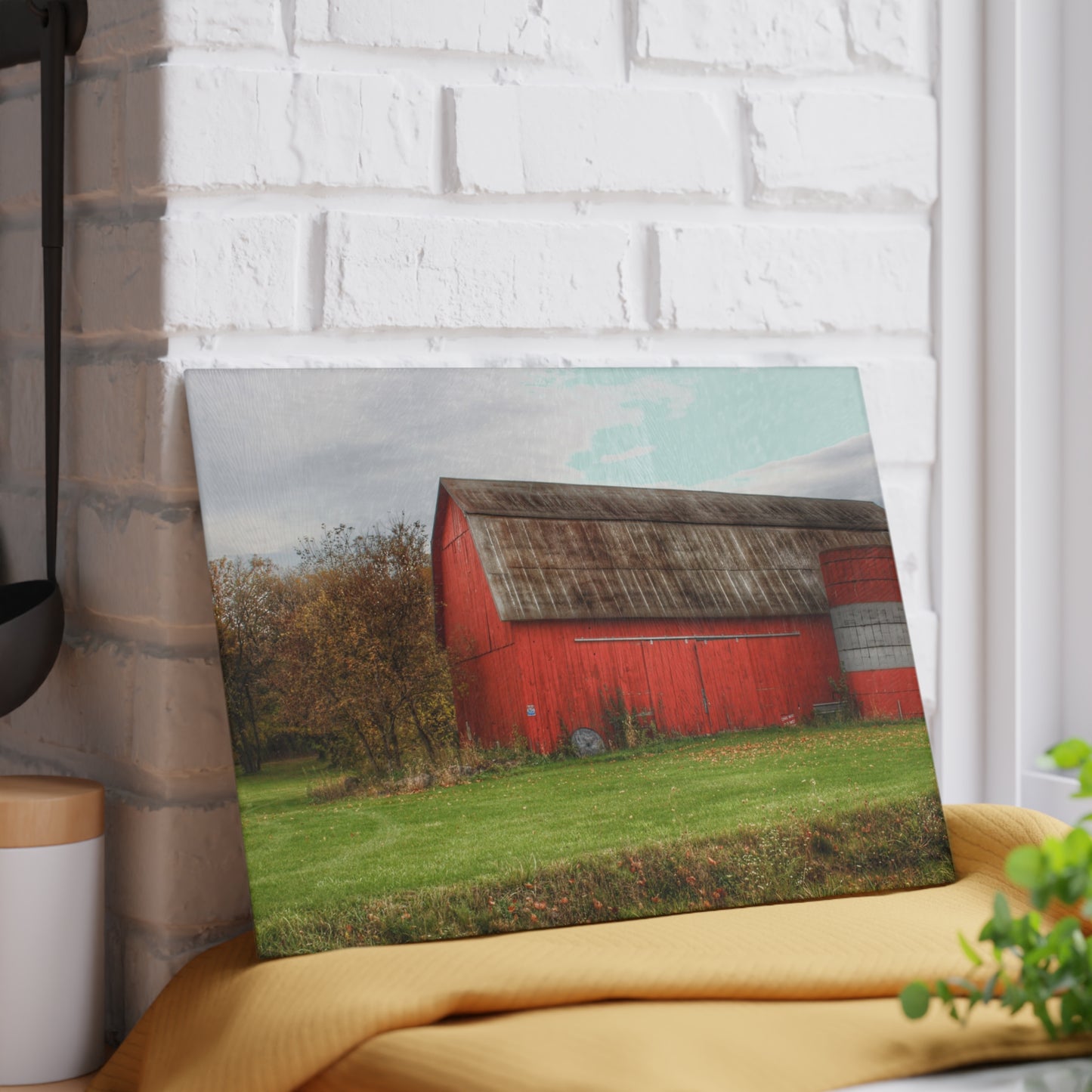 U R There Photography Oak Road Barber Barn I Rustic Farmhouse Tempered-Glass Cutting Board