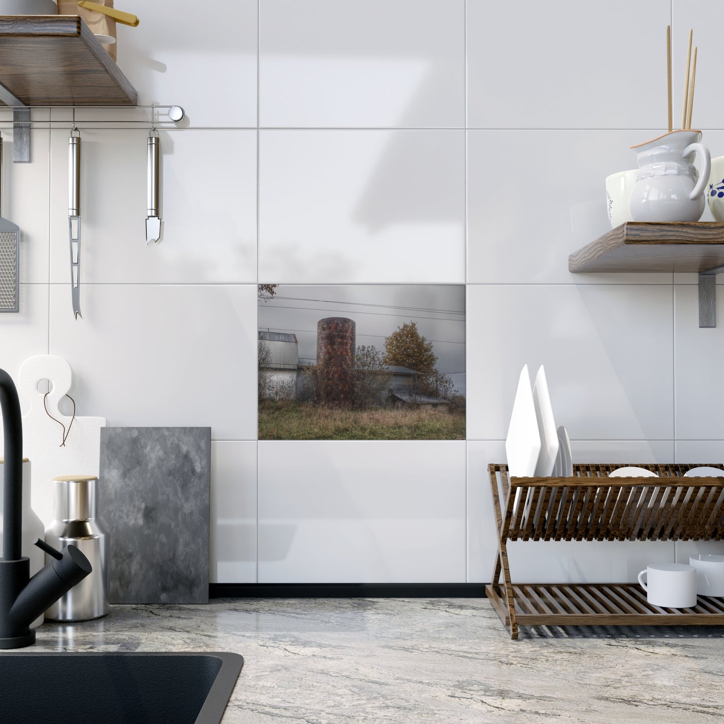 U R There Photography Bordman Road Grey Rustic Farmhouse Decorative Ceramic Tile