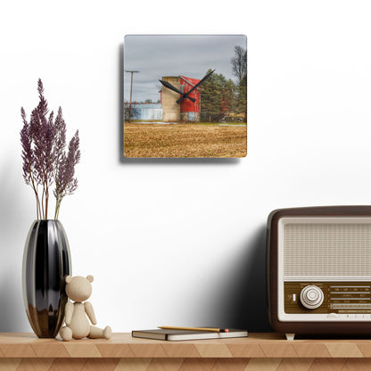 U R There Photography Laur Road Red Among the Pines I Rustic Farmhouse Acrylic Analog Wall Clock