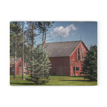 U R There Photography Havens Road Red Among the Pines Rustic Farmhouse Tempered-Glass Cutting Board