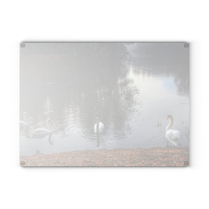 U R There Photography Swans of Duck Lake I Rustic Farmhouse Tempered-Glass Cutting Board