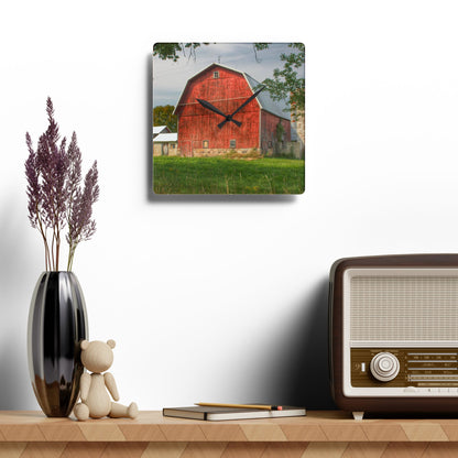 U R There Photography Crawford Road Red I Rustic Farmhouse Acrylic Analog Wall Clock