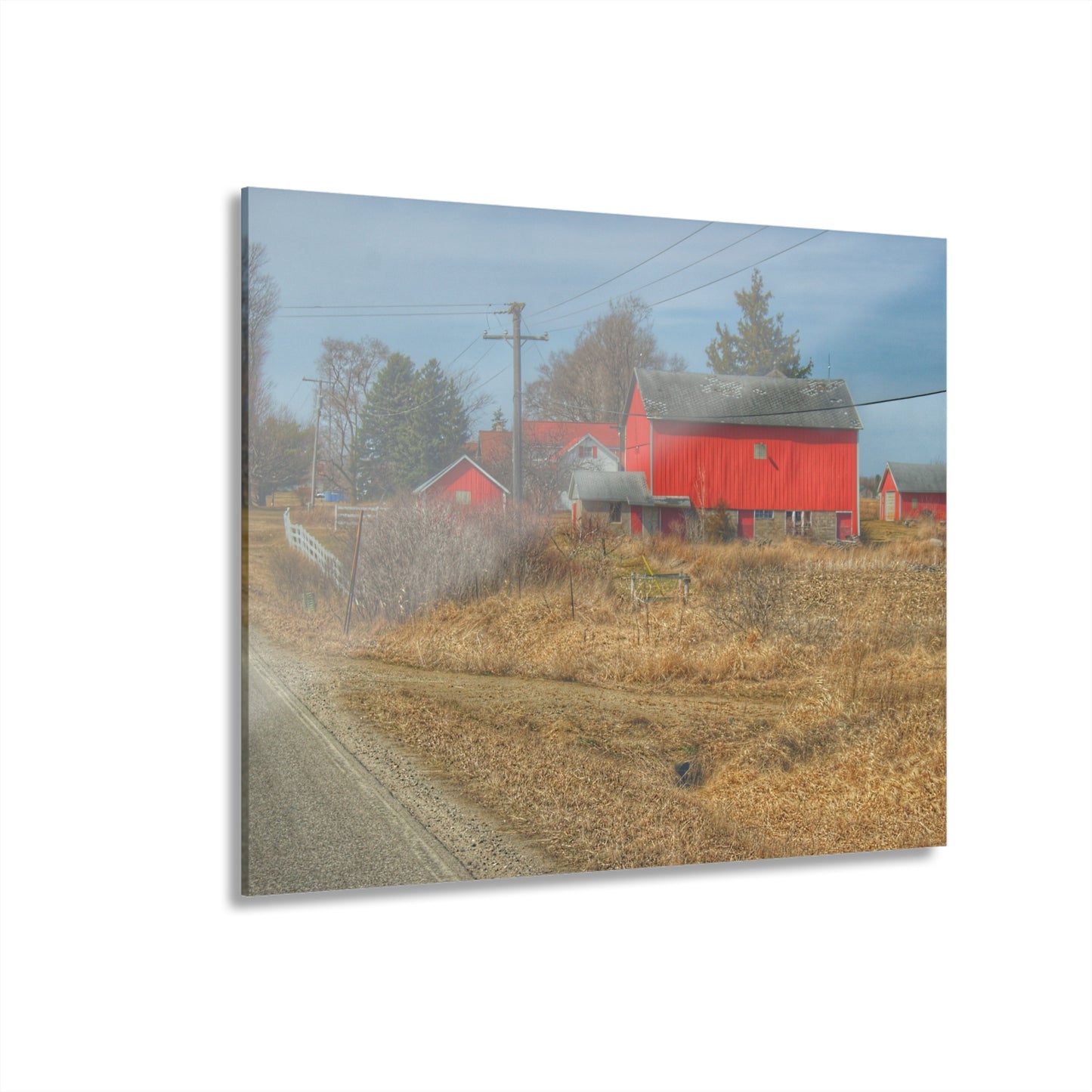 U R There Photography West Brown Road Red Rustic Farmhouse Acrylic Wall Print
