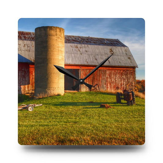 Peck Road Red and Silo Rustic Farmhouse Acrylic Analog Wall Clock 10.75'' × 10.75'' (Square)