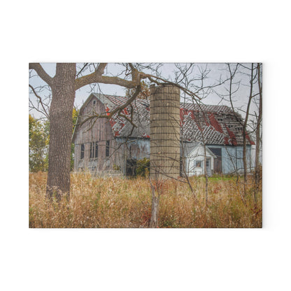U R There Photography Hill Road Roadside Grey II Rustic Farmhouse Tempered-Glass Cutting Board
