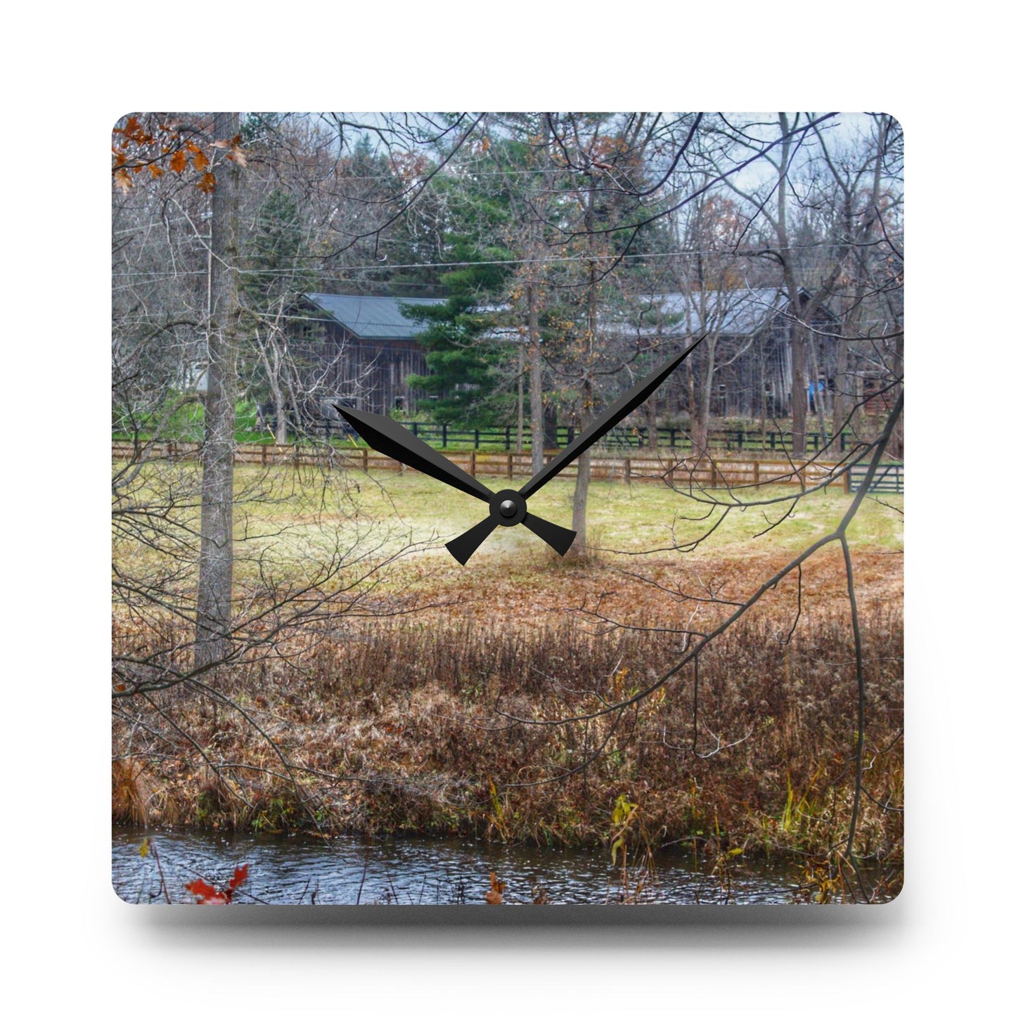 U R There Photography Brewer Road Hidden Grey Rustic Farmhouse Acrylic Analog Wall Clock
