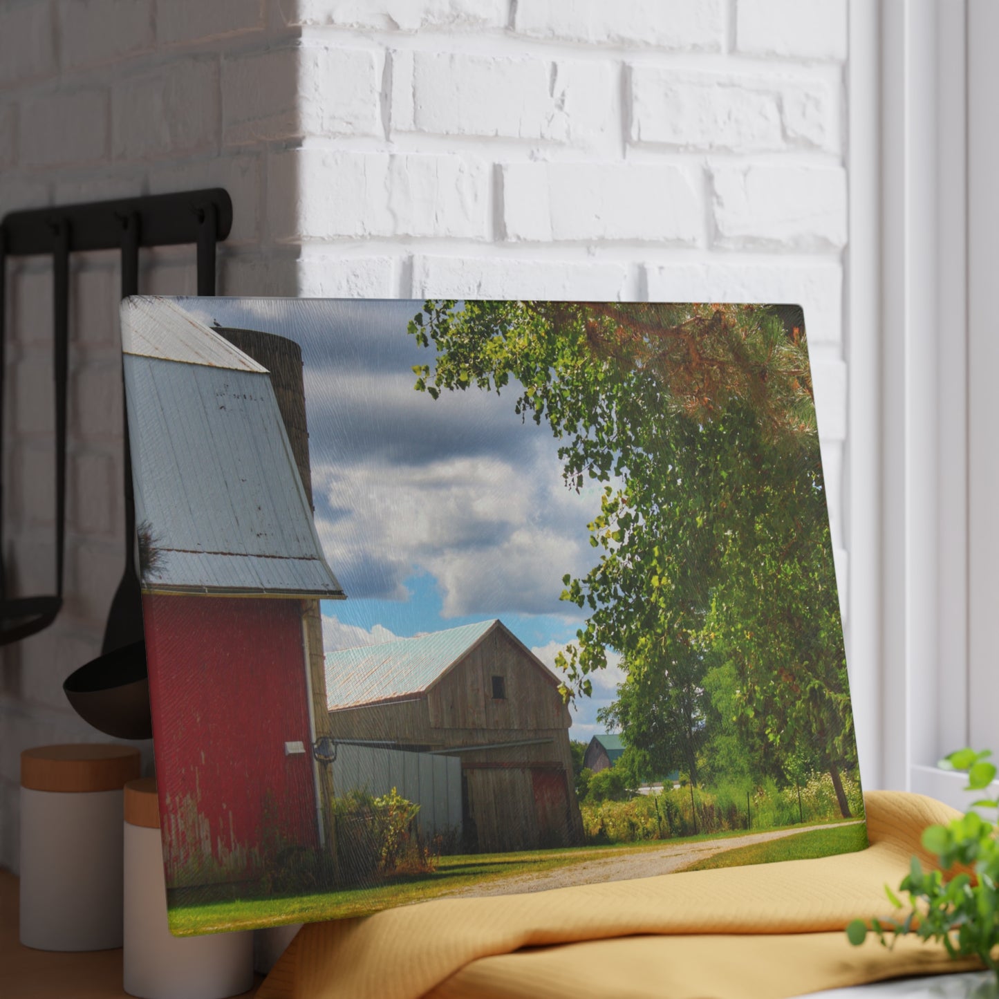 U R There Photography Hough Barn View Rustic Farmhouse Tempered-Glass Cutting Board
