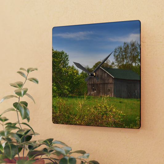 U R There Photography North Branch Little Grey Rustic Farmhouse Acrylic Analog Wall Clock