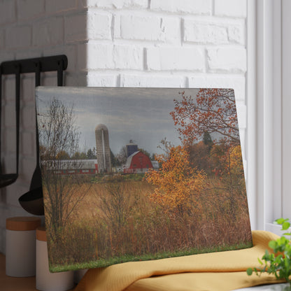 U R There Photography Vienna Road Red and Silo Rustic Farmhouse Tempered-Glass Cutting Board