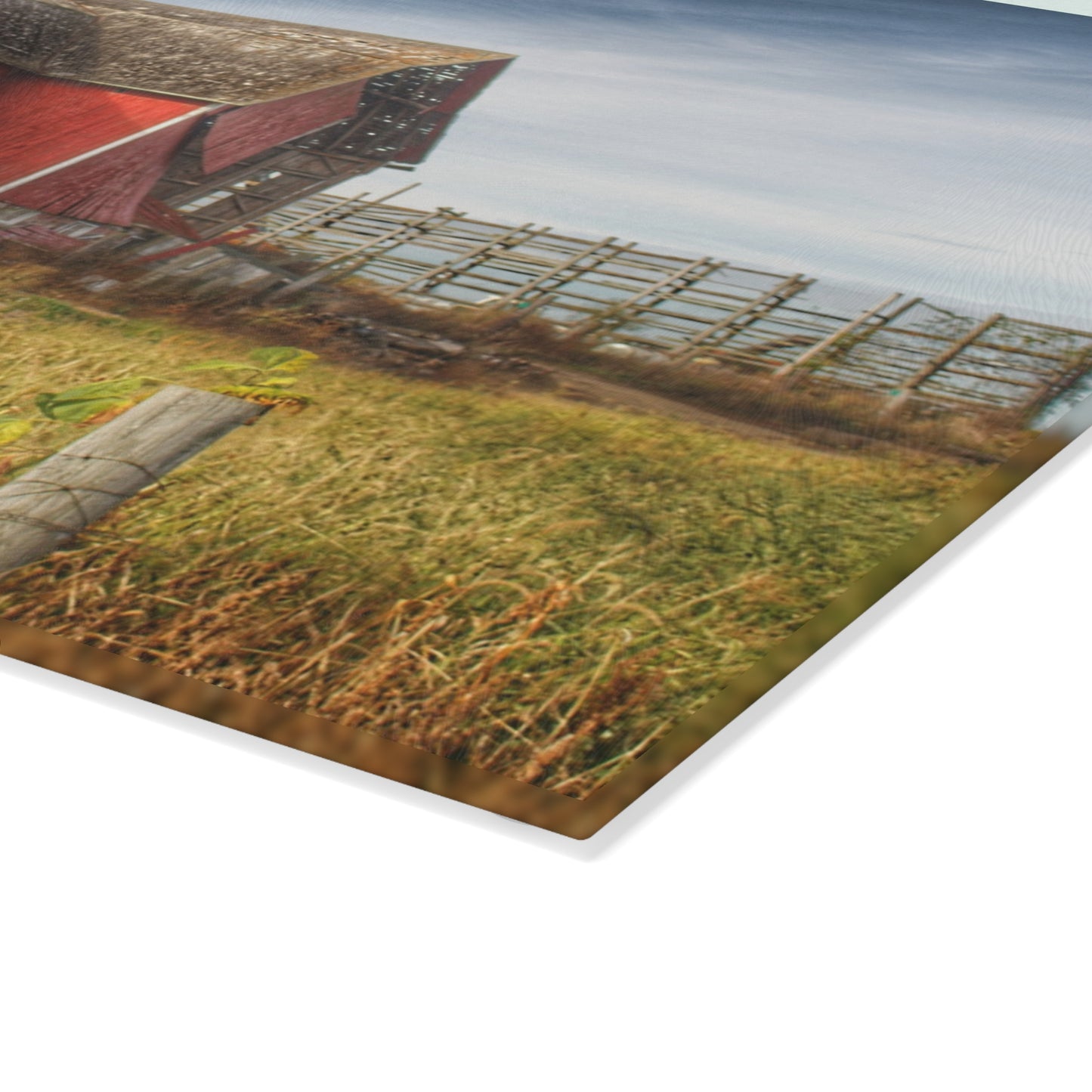 U R There Photography Hurd Corners Red I Rustic Farmhouse Tempered-Glass Cutting Board