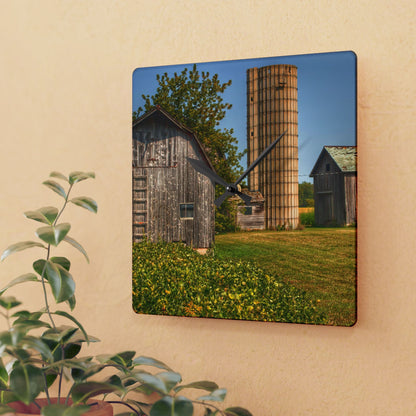 U R There Photography Swaffer Mini Greys and Silos Rustic Farmhouse Acrylic Analog Wall Clock
