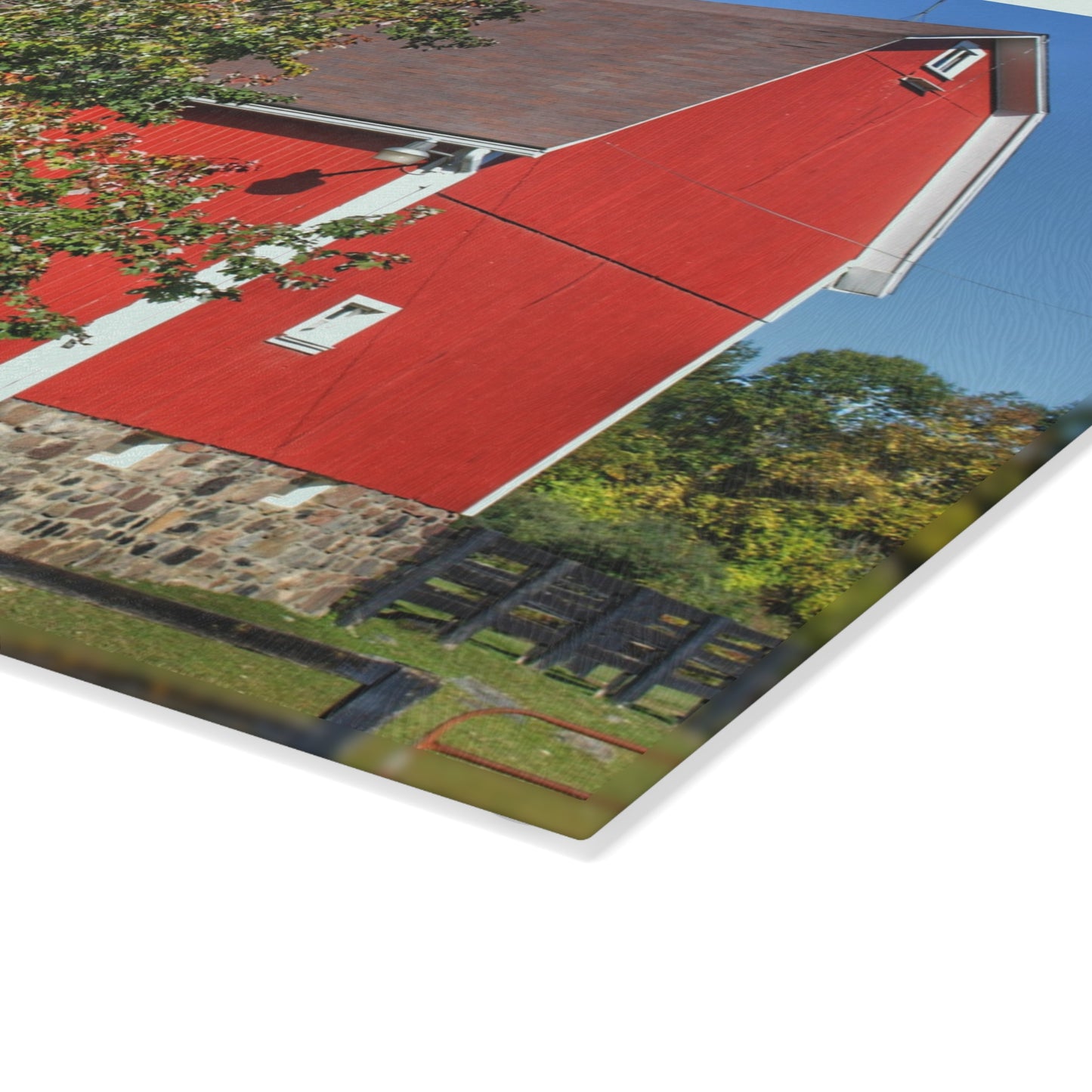 U R There Photography Oakwood Road Red Rustic Farmhouse Tempered-Glass Cutting Board