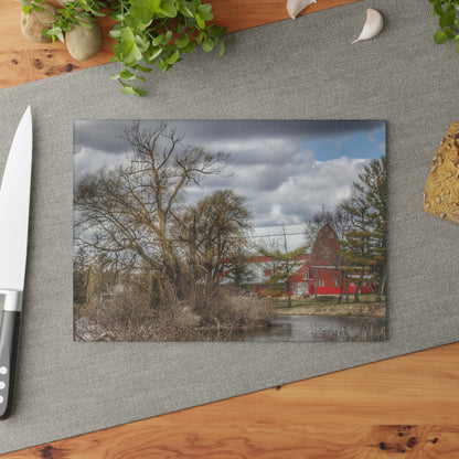 U R There Photography Hadley Road Hidden Red Rustic Farmhouse Tempered-Glass Cutting Board