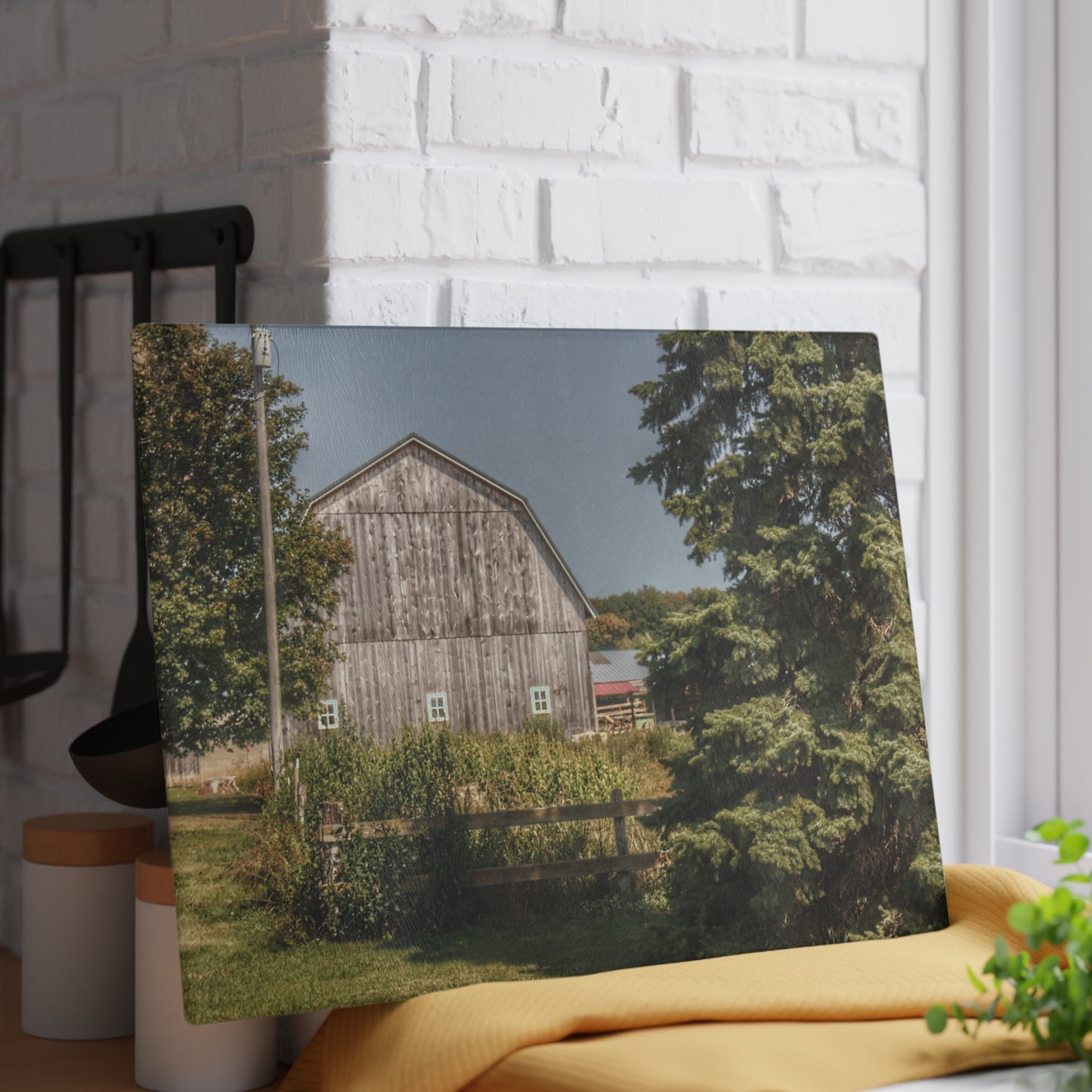 U R There Photography Roadside Grey of Vassar Rustic Farmhouse Tempered-Glass Cutting Board