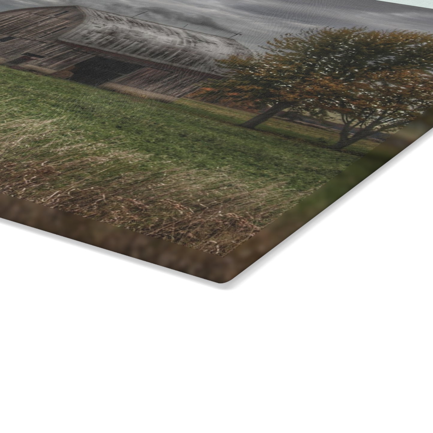 U R There Photography Bray Road Grey in the Fall Rustic Farmhouse Tempered-Glass Cutting Board